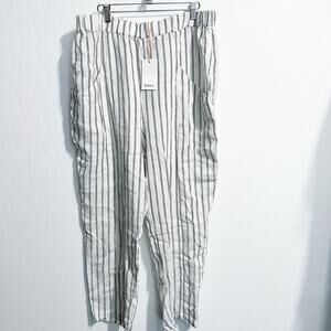 NWT Quince Pants Women XL Linen Taper Ankle Leg Drawstring Pull On White Black